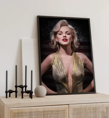 Produktbild von Poster Marilyn Monroe Wachs Figur, groesse_poster:21x30 cm, groesse_rahmen:schwarz Passepartout 30x40 cm