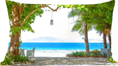 Produktbild von MuchoWow® Zierkissen Sofakissen Wohnzimmer Dekokissen 50x30 cm Tropisch - Strand - Meer - Wohnzimmerdekoration - Polster mit Photo