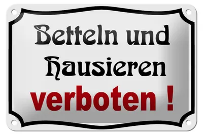 Produktbild von Blechschild Hinweis 18x12cm Betteln und Hausieren verboten