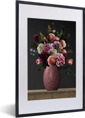 Produktbild von MuchoWow® Gerahmtes Poster Farben - Blumen - Vase 40x60 cm - Poster mit Schwarzem Bilderrahmen Wandposter Rahmen Foto Bilder - Poster in Rahmen