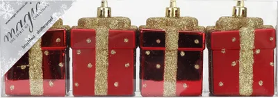Produktbild von Christbaumschmuck Geschenkbox 6cm Kunststoff 4er Set - Rot
