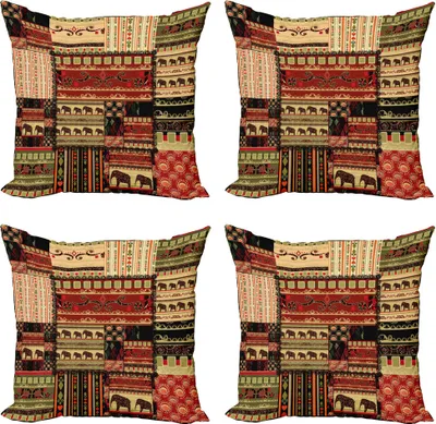 Produktbild von ABAKUHAUS afrikanisch Kissenbezug Set (4 Stück), Patchwork Stil Asiatische, Moderner Doppelseitiger Digitaldruck, 60 cm x 60 cm, Rot Grün Schwarz