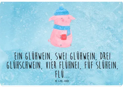 Produktbild von Mr. & Mrs. Panda tafel Schweinchen Glühwein DIN A4 - Eisblau - Geschenk, Türschild, Weihnachten, Weihnachtsmarkt, Betrunken, Wandbild, Blechschild, Spruch, Schild, Metall