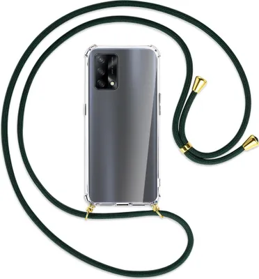 Produktbild von Handykette Backcover-Schutzhülle mit Band (Metall goldfarben) für Oppo A74 4G, Oppo F19 4G - dunkelgrün