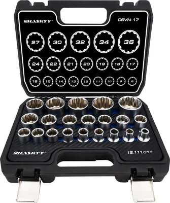 Produktbild von HASKYY Steckschlüsselsatz Vielzahn XZN 8-36mm 1/2" Stecknüsse Satz 21 tlg.