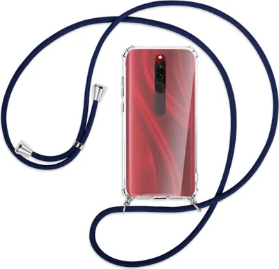 Produktbild von Handykette Backcover-Schutzhülle mit Band (Metall silberfarben) für Xiaomi Redmi 8 - dunkelblau