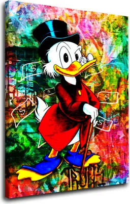 Produktbild von Comic Dagobert Pop Art Leinwandbild Wandbild Geld und Erfolg: 60x90x2cm