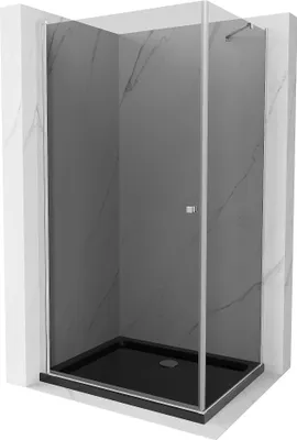Immagine prodotto di Mexen Pretoria cabina doccia a battente 90 x 70 cm, grafite, cromo + piatto Flat, nero - 852-090-070-01-40-4070