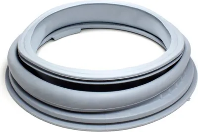 A grey washing machine door seal on a white background.