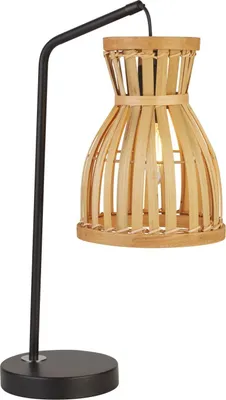 Produktbild von Tischleuchte Metall Holz 45 cm hoch Schwarz Natur E14 Modern Nachttischlampe