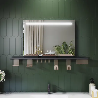 Zdjęcie produktu dla Lustro łazienkowe SONNI 70 x 50 cm, trójkolorowe, ściemniane, RA90, przeciwmgielne, z wielofunkcyjną półką