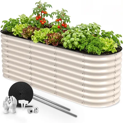 Produktbild von HOFGARTEN 200x60x64 cm Metall Hochbeet für den Garten, offener Boden, rostfrei & wetterfest (Beige)