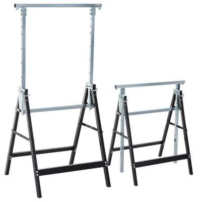 Obrázek produktu pro 2 x lešenářský kozlík, skládací koza, výškově nastavitelná do 200 kg, ocel, černá, 68 x 58 x 80-130 cm pro stavební práce a kutily