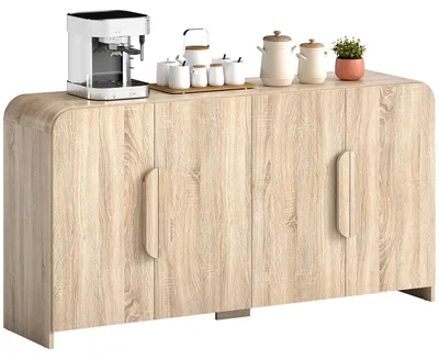 Obrázok produktu pre HOMCOM Komoda do kuchyne s 2 skrinkami, dvierkami s tichým dovieraním a nastaviteľnými poličkami, rozmer 157x39x82 cm, prírodné drevo