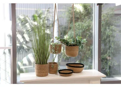 Produktbild von 12x Übertopf Seegras 3er Set Korb Körbe Hängeampel Blumenkübel Pflanzenboxen