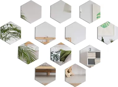 Produktbild von Wandspiegelaufkleber, 12 Stück Acryl-Spiegelaufkleber, abnehmbare sechseckige Wandspiegelaufkleber für TV-Hintergrunddekoration, Schlafzimmer, Eingang, Wohnzimmer