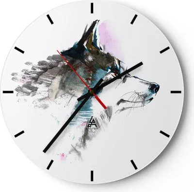 Produktbild von Wanduhr - Rund - Glasuhr - Hund Illustration Fantasie - 30x30cm - Schleichendes Uhrwerk - Lautlos - zum Aufhängen bereit - Dekoration Modern - Wanddekoration aus Glas - C3AR30x30-3100