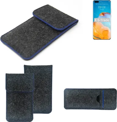 Produktbild von K-S-Trade Handy-Hülle Schutz-Hülle kompatibel mit Huawei P40 Pro Filztasche Pouch Tasche Case Sleeve Filzhülle dunkelgrau, blauer Rand