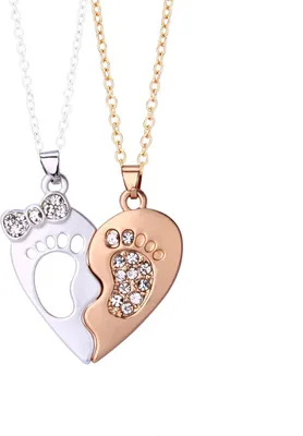 Produktbild von Bixorp Friends BFF-Halskette für 2, Herz mit Babyfüßen, magnetisch – Roségold und silberfarben – Halskette für beste Freunde, Freundschaftsgeschenk für zwei