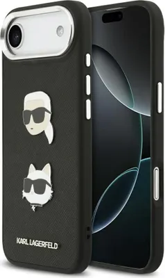 Produktbild von KARL LAGERFELD case passend für IPHONE 17 Air kompatibel mit MagSafe KLHCP17MPSFDHPOK (FW Grained PolyurethanW/ K&C Heads Pins & Logo) black