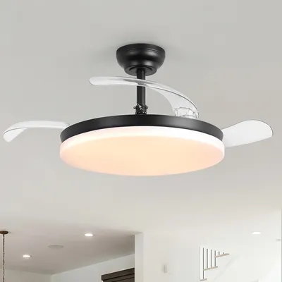 Image de Ventilateur de plafond Parrot Uncle avec éclairage et télécommande, pales rétractables de 106 cm, noir, LED à intensité variable, 3 couleurs de lumière, 6 vitesses