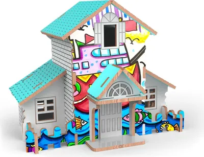 Produktbild von 3D-Holzpuzzle „Häuschen mit Farben“