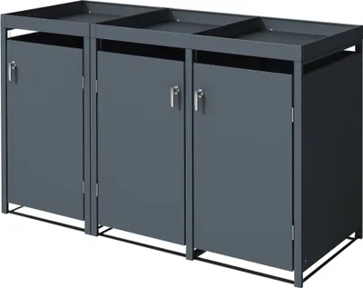 Produktbild von ML-Design 3-košový box na odpadky so strieškou na sadenie pre 3 koše, 240L 200x80x124cm antracitová farba, oceľ, odolný voči poveternostným vplyvom/uzamykateľný