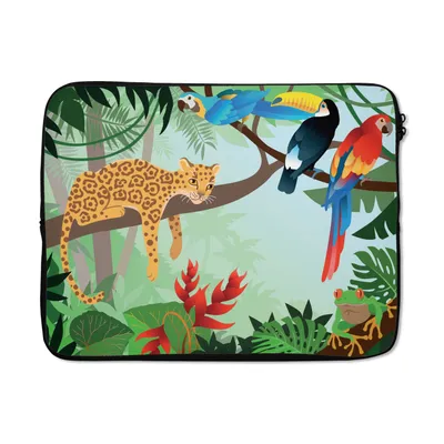 Produktbild von MuchoWow® Laptop Hülle 17 Zoll Laptoptasche Dschungeltiere - Tukan - Jungen - Mädchen - Leopard - Zipper - Schutzabdeckung