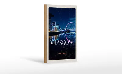 Produktbild von Holzschild Reise 12x18cm Glasgow Scotland Retro Hafenstadt Dekoration
