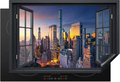 Produktbild von KitchenYeah© Herdabdeckplatte Ansicht - New York - Skyline , 76x51cm, Küche Deko, Glaskeramikkochfeld Herdabdeckung, Abdeckplatte fùr Kochfeld