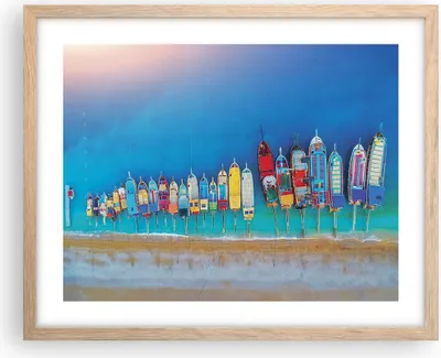 Produktbild von Gerahmtes Poster - Rahmen in heller Eiche - Schiffe Strand Perspektive - 50x40 cm - Wand Bild - Wanddeko - Wandbilder - Kunstposter - Wandposter - Bilderrahmen - Bilder - Kunstdruck - P2NAA50x40-4415