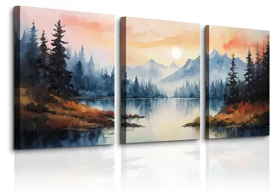3er-Set Leinwandbilder, Sonnenuntergang See, 30x40 cm