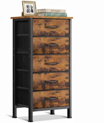 Productafbeelding van Ladekast - Vintage - 5 stoffen laden - Houten blad