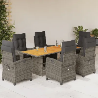 Produktbild von Möbel 7-tlg. Garten-Essgruppe mit Kissen Grau Poly Rattan - Gartenmöbelgarnituren 3212710