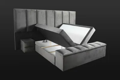 Zdjęcie produktu dla Szare łóżko podwójne + 2 stoliki nocne Klasyczne meble do sypialni Elegancki design