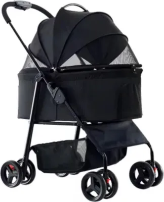 Obrázek produktu pro Skládací kočárek pro psy - terénní - do 30 kg - i pro kočky - pohodlný kočárek pro domácí mazlíčky - černý