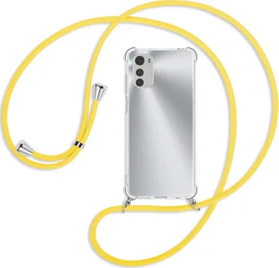 Produktbild von Handykette Backcover-Schutzhülle mit Band (Metall silberfarben) für Motorola Moto E32, Moto E32s - gelb