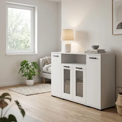 Produktbild von Masseno Kommode ALBANO 160 cm Sideboard mit 4 Schubladen für Wohnzimmer Schlafzimmer Modern 160x40x83 cm Weiß