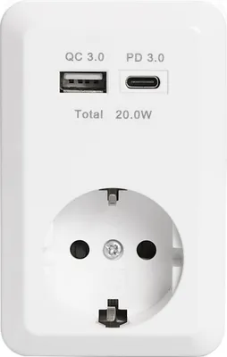 Produktbild von Schutzkontakt-Steckdose McPower ''Finery'', 250V/16A, 1x USB-C mit PD + 1x USB-A