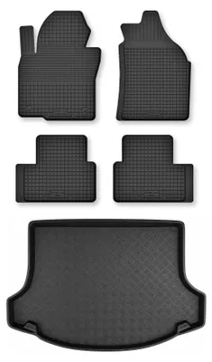 Image de Tapis en caoutchouc + bac de coffre pour Kia Sportage III 2010-2015 – 5 pièces, noirs, semi-universel, adapté
