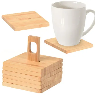 Imagen del producto de Soporte para 7 vasos, marca Excellent Houseware, de bambú, 9x9 cm, color marrón