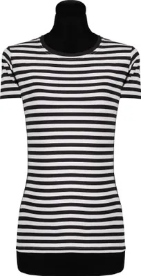 Produktbild von T2975-0102-L schwarz-weiß Damen Kurzarm tailliert Ringelshirt Marineshirt Gr.L=42