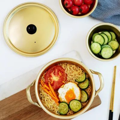 Zdjęcie produktu dla Koreański garnek do makaronu ramen Koreański żółty aluminiowy garnek do makaronu błyskawicznego (20 cm)