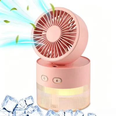Produktbild von 3-in-1 Sprühventilator Tisch, mit Sprühnebel, Nebel Licht, Tragbarer Ventilator, 3 Windmodi, USB-aufladbar, für Tischventilator,Büro,Schlafzimmer,Rosa
