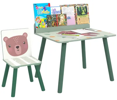 Produktbild von Set Sedia e Tavolino per Bambini con Ripiano Portaoggetti, aus MDF und Legno di Pino, Verde