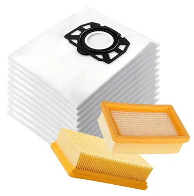 10 Staubsaugerbeutel + 2 Filter, für Kärcher WD4–WD6, MV4–MV6