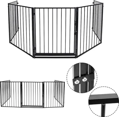 Produktbild von Jopassy Kaminschutzgitter 300x75 cm Schutzgitter 5 Elemente Metall Ofenschutzgitter mit Sicherheitstür Tierschutzgitter Absperrgitter Konfigurationsgitter Einhandbedienung Schwarz