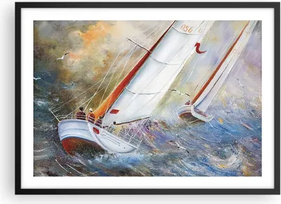 Produktbild von Gerahmtes Poster - Schwarzer Rahmen - Segelboot Bild Regatta - 70x50 cm - Wand Bild - Wanddeko - Wandbilder - Kunstposter - Wandposter - Bilderrahmen - Bilder - Kunstdruck - Wandbild - P2BAA70x50-4134
