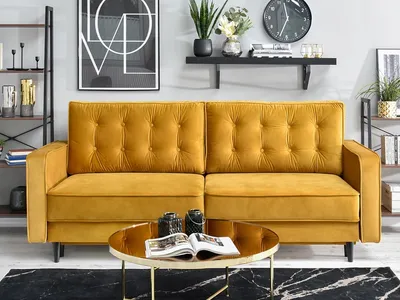 Zdjęcie produktu dla Sofa rozkładana LUZOLO - miodowy / czarny