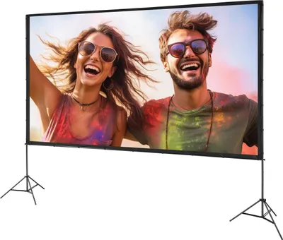 Immagine prodotto di Schermo per proiettore con supporto, schermo cinematografico da esterno da 150 pollici 16:9 4K 1080 HD con supporto, schermo di proiezione antirughe con treppiedi e borsa per il trasporto, per home theater, cinema e serate cinematografiche in giardino.